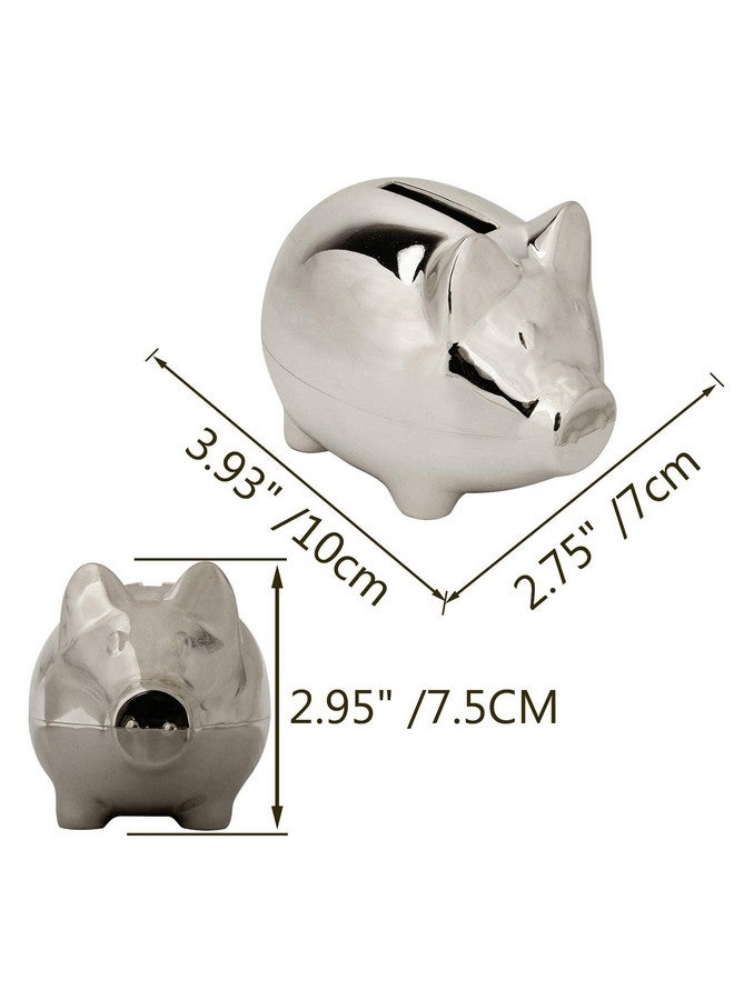 كيه كول K COOL Vintage Tiny Piggy Bank Creative Metal Alloy Money Bank Cute Coin Bank Pig Penny Coin Saving Pot Box with Stopper للأولاد والبنات (فضي لامع) - Image 2