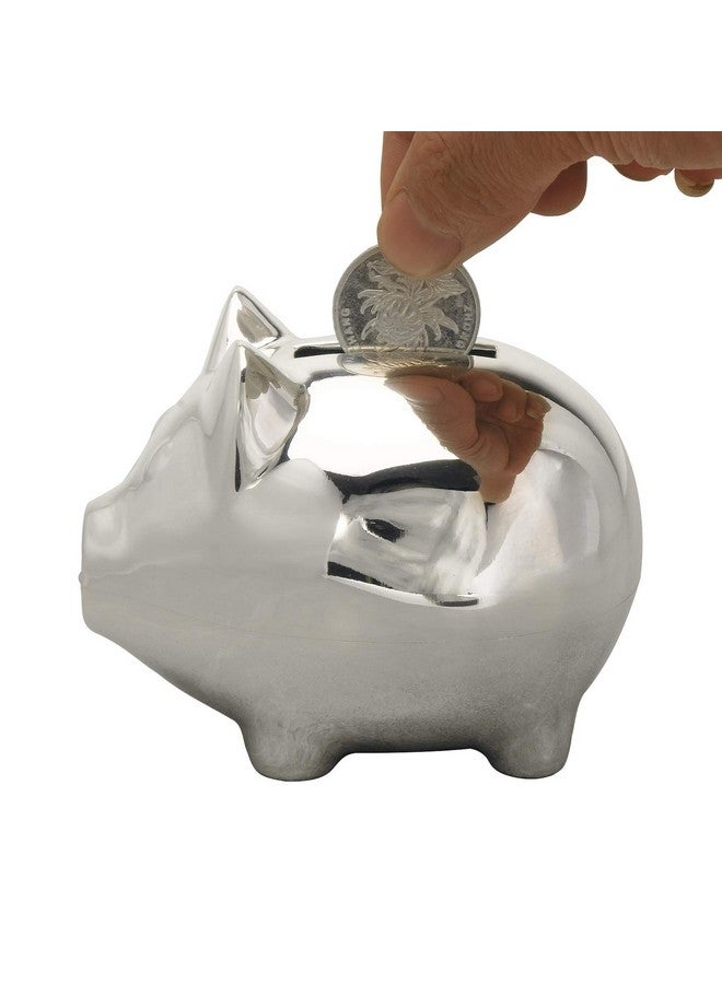 كيه كول K COOL Vintage Tiny Piggy Bank Creative Metal Alloy Money Bank Cute Coin Bank Pig Penny Coin Saving Pot Box with Stopper للأولاد والبنات (فضي لامع) - Image 4