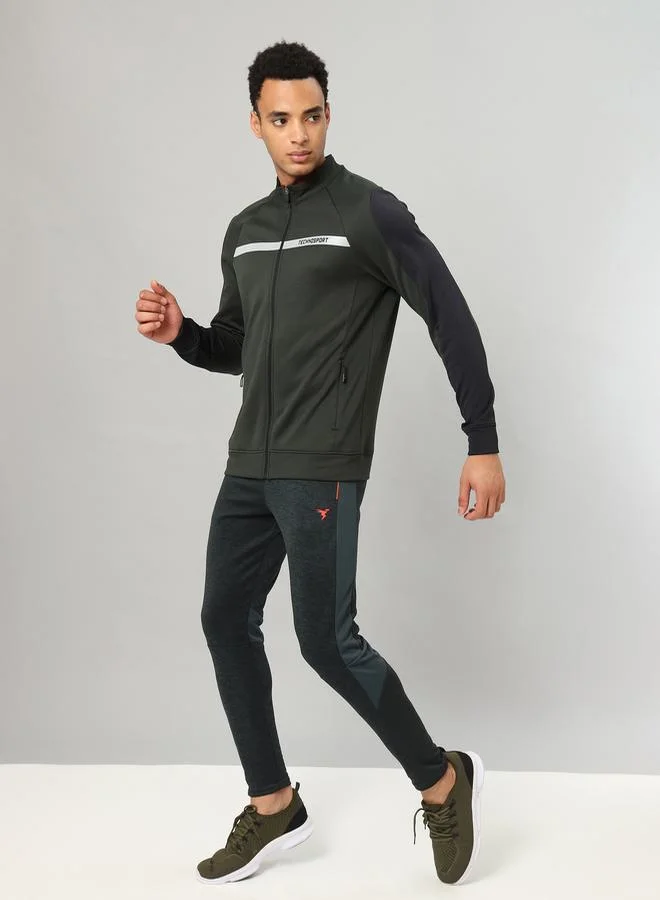 تكنوسبورت Contrast Panel Sleeve Full Zip Sports Jacket by Styli