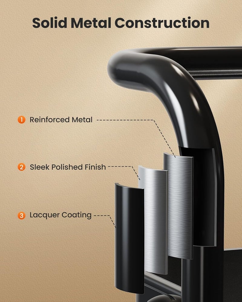 Pipishell 3 Tier Mesh Utility Cart, Rolling Metal Organization Cart with Handle and Lockable Wheels, Multifunctional Storage Shelves for Kitchen Living Room Office Black - Image 5