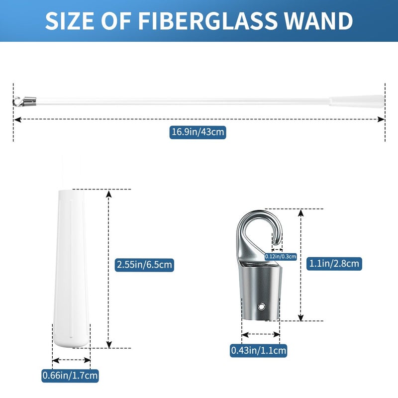 Quadafy 2 Pcs Blind Wand, Vertical Blinds Replacement Parts with Hook and Grip, White Fiberglass Blind Tilt Wand, for Windows Curtain Door Shades Opener Accessory (17 inch) - Image 2