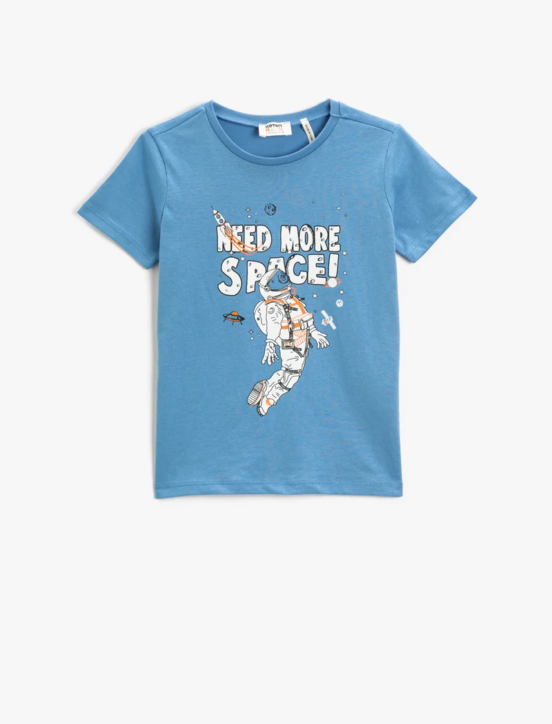 كوتون Astronaut Printed Short Sleeve T-Shirt Crew Neck