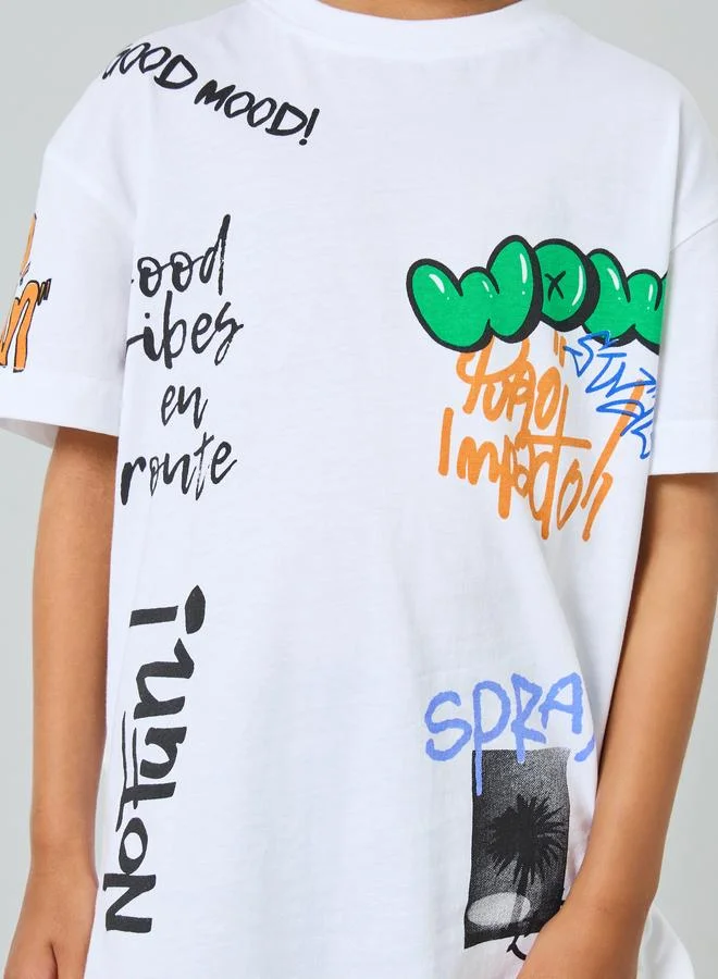 Styli Boys Graffiti Print Oversized T-Shirt