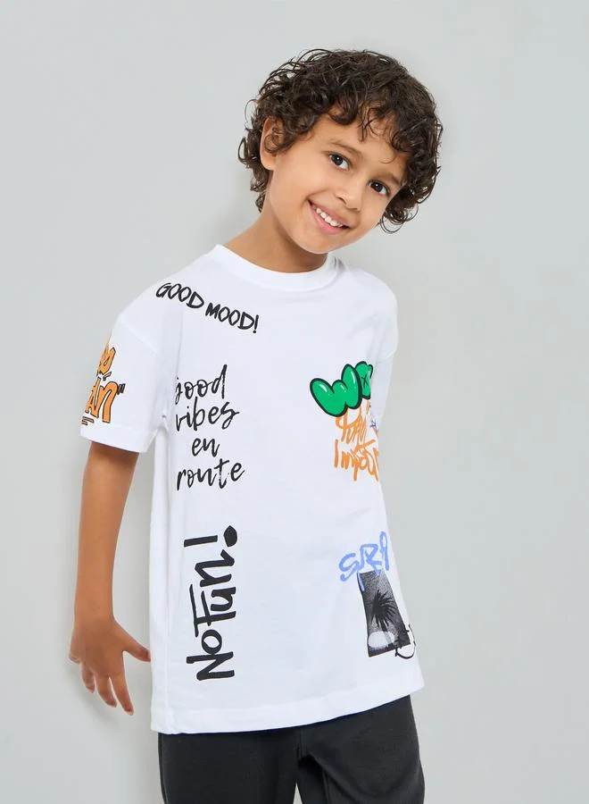 Styli Boys Graffiti Print Oversized T-Shirt