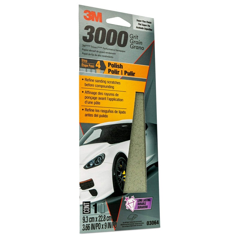 3M Performance 3000 Grit Sandpaper, 3-2/3 in x 9 in, Polish Clear Coat and Paint, Restore Shine, Ideal for Detailed Finishing and Polishing, Very Fine Grade Abrasive for Refined Finishes (03064) - Image 2