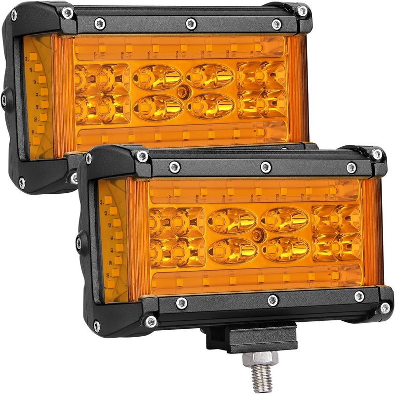 Muto-Beam LED Pods, 5 inch Dually Sided Side Shooter Quad Row Amber Led Fog Lights LED Spot Flood Combo Light Bar Waterproof Off Road Light LED Work Light for Truck UTV ATV SUV Boat, 3 Years Warranty - Image 1
