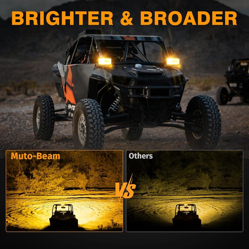 Muto-Beam LED Pods, 5 inch Dually Sided Side Shooter Quad Row Amber Led Fog Lights LED Spot Flood Combo Light Bar Waterproof Off Road Light LED Work Light for Truck UTV ATV SUV Boat, 3 Years Warranty - Image 4