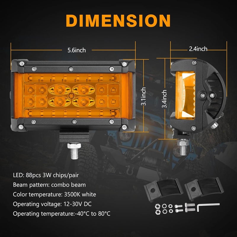 Muto-Beam LED Pods, 5 inch Dually Sided Side Shooter Quad Row Amber Led Fog Lights LED Spot Flood Combo Light Bar Waterproof Off Road Light LED Work Light for Truck UTV ATV SUV Boat, 3 Years Warranty - Image 2