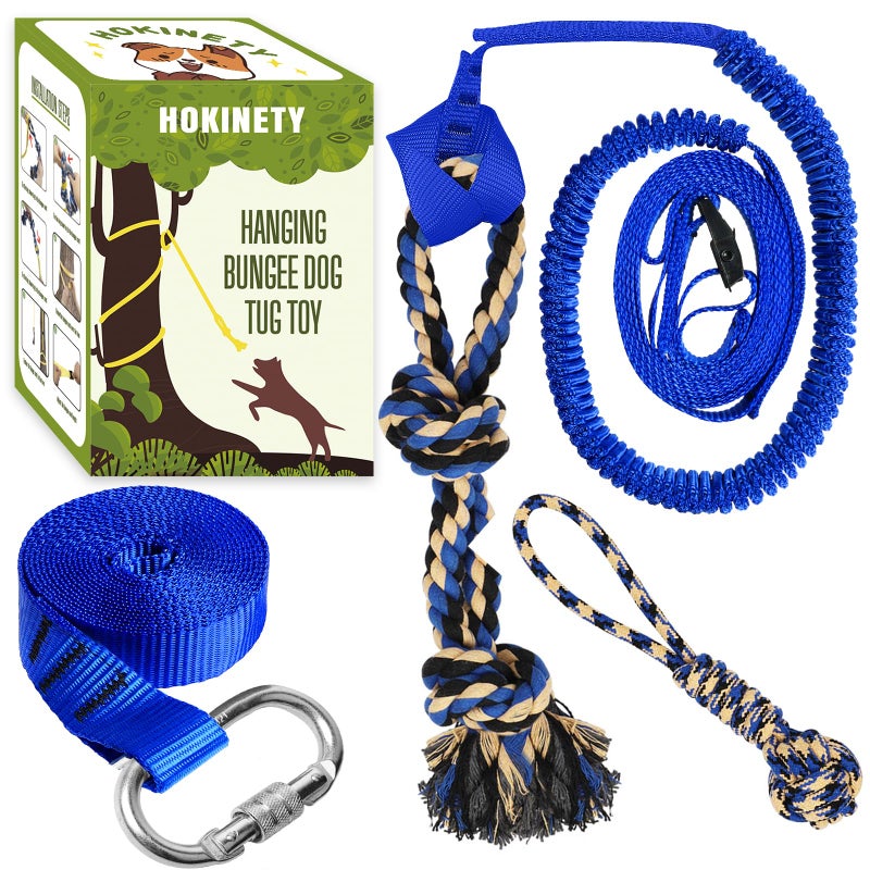 HOKINETY Dog Hanging Bungee Tug Toy Interactive Tether TugofWar for Pitbull Small to Large Dogs to Exercise and Training Equipment Outdoor Tree Tugger Dog Rope Toy with 2 Chew Rope Toys Blue - Image 2
