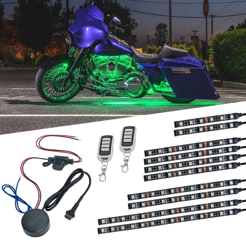 LEDGlow 10pc Advanced Million Color LED Motorcycle Accent Underlow Light Kit 15 Solid Colors 6 Patterns MultiColor Flexible Strips Includes Waterproof Control Box 2 Wireless Remotes - Image 2