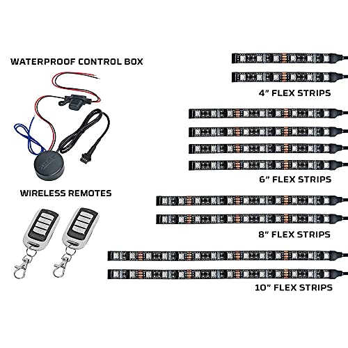 LEDGlow 10pc Advanced Million Color LED Motorcycle Accent Underlow Light Kit 15 Solid Colors 6 Patterns MultiColor Flexible Strips Includes Waterproof Control Box 2 Wireless Remotes - Image 3