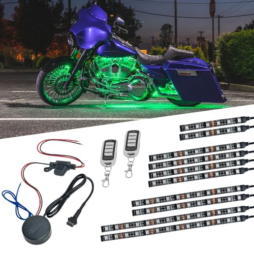 LEDGlow 10pc Advanced Million Color LED Motorcycle Accent Underlow Light Kit 15 Solid Colors 6 Patterns MultiColor Flexible Strips Includes Waterproof Control Box 2 Wireless Remotes - Image 1