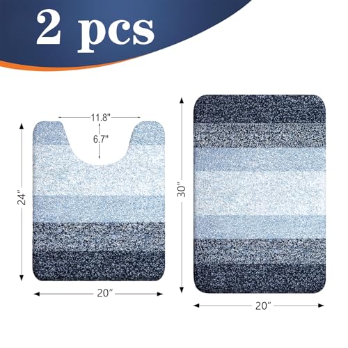 OLANLY Bathroom Rug Set 2 Piece Soft Absorbent Microfiber Bath Mats and UShaped Contour Toilet Rug NonSlip Machine Wash Dry Plush Shaggy Bath Mats for Bathroom 30x2024x20 Dark Blue - Image 3