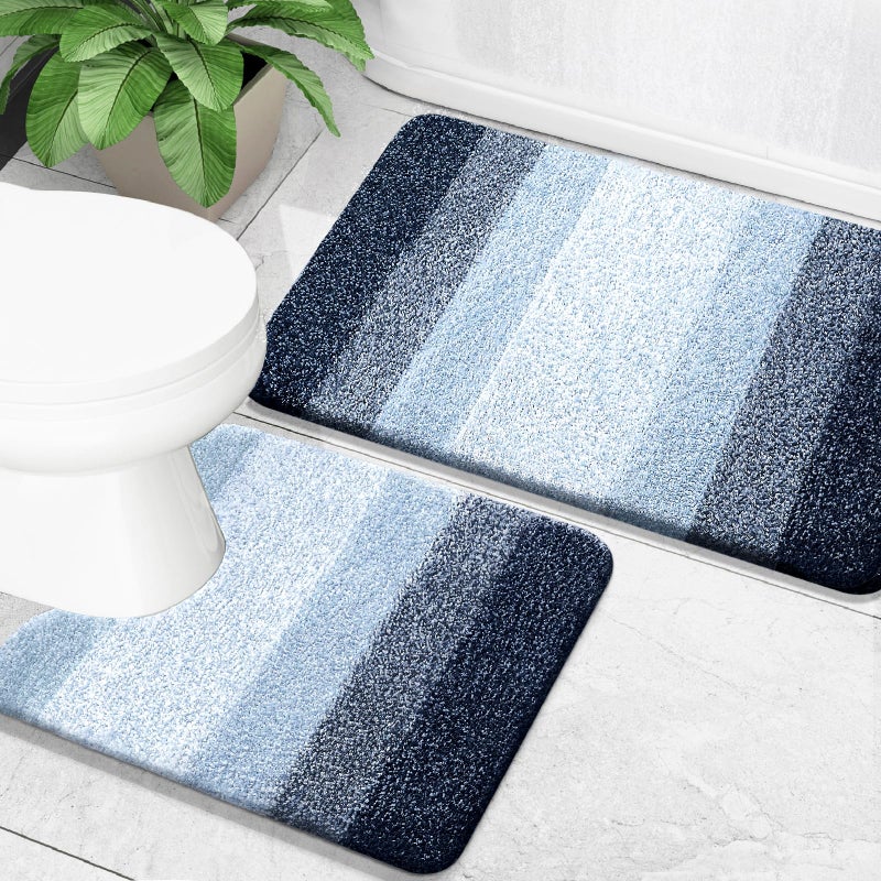 OLANLY Bathroom Rug Set 2 Piece Soft Absorbent Microfiber Bath Mats and UShaped Contour Toilet Rug NonSlip Machine Wash Dry Plush Shaggy Bath Mats for Bathroom 30x2024x20 Dark Blue - Image 2
