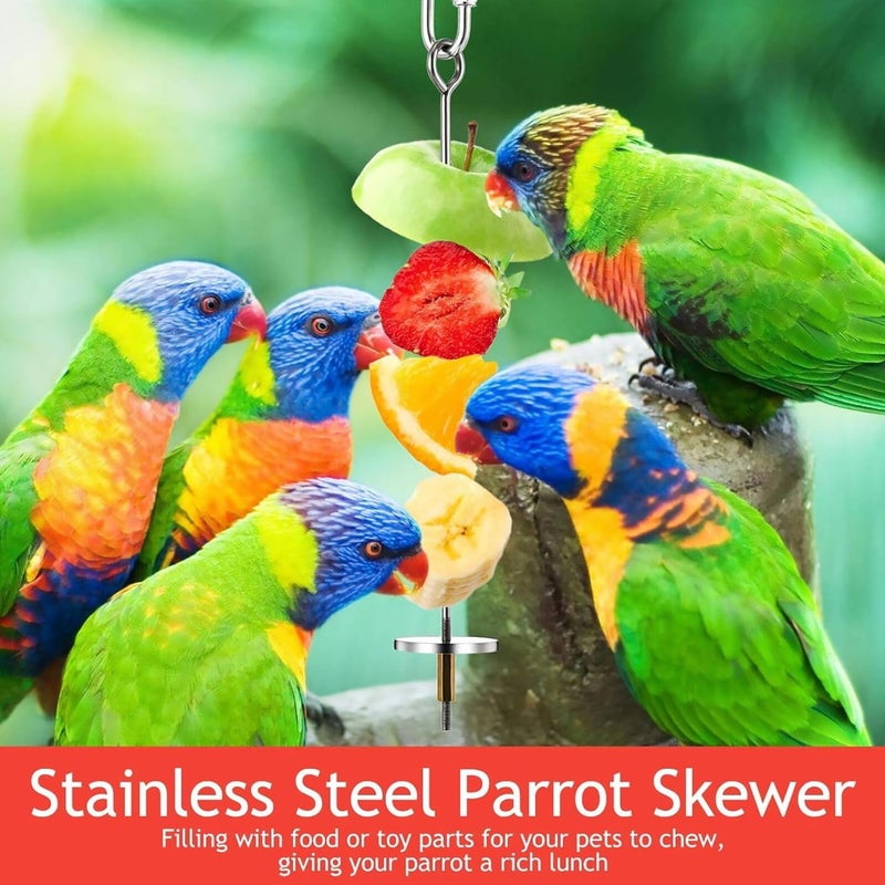 VICASKY 2pcs Parrot Fruit Forks Stainless Steel Bird Food Holder Vegetable Skewers Small and Large for Bird Feeding and Foraging Supplies - Image 4