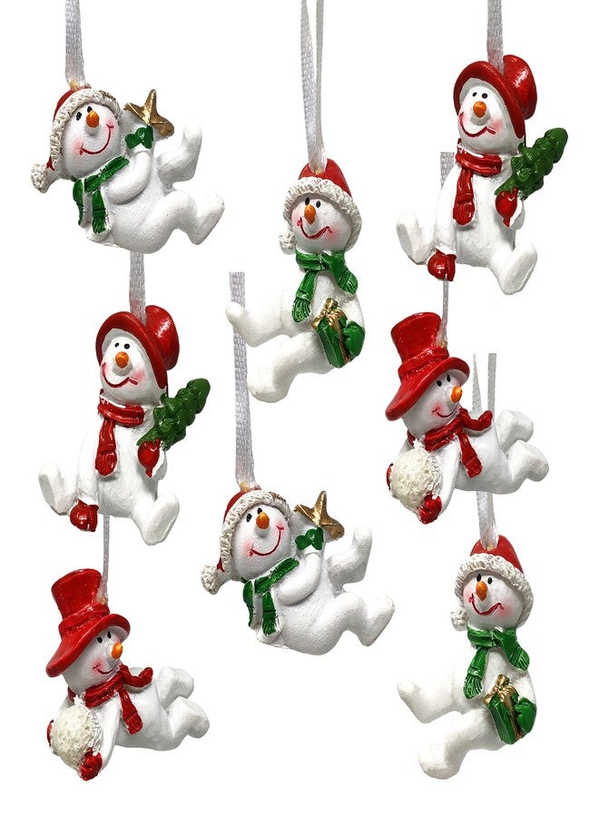 BANBERRY DESIGNS Snowman Smiling Christmas Ornaments - Two Each of Four Designs - Xmas Decorations - Crafts Accessories - DIY Snowmen Embellishments - Each is 2" X 1 1/4" - Set of 8 - Image 1