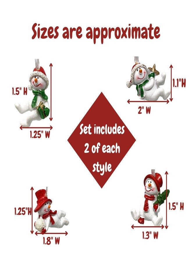 BANBERRY DESIGNS Snowman Smiling Christmas Ornaments - Two Each of Four Designs - Xmas Decorations - Crafts Accessories - DIY Snowmen Embellishments - Each is 2" X 1 1/4" - Set of 8 - Image 3