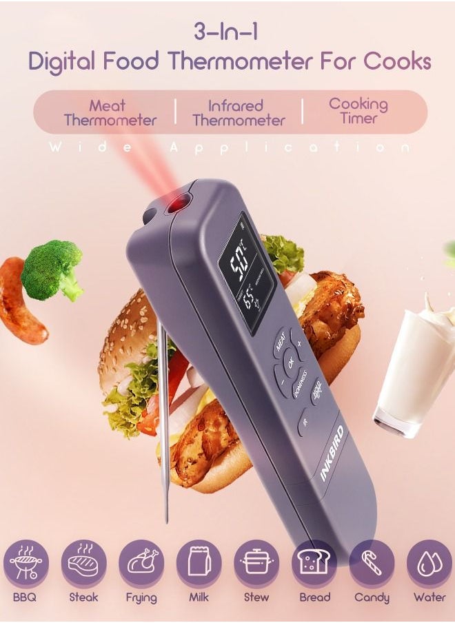 INKBIRD - INKBIRD 3-in-1 Instant Read Meat Thermometer Infrared Read Thermometer IHT-1M for Kitchen Cooking Temperature with Meat Probe Digital Food Thermometer with Alarm and Timer for BBQ Grilling Pizza Oven - Image 1