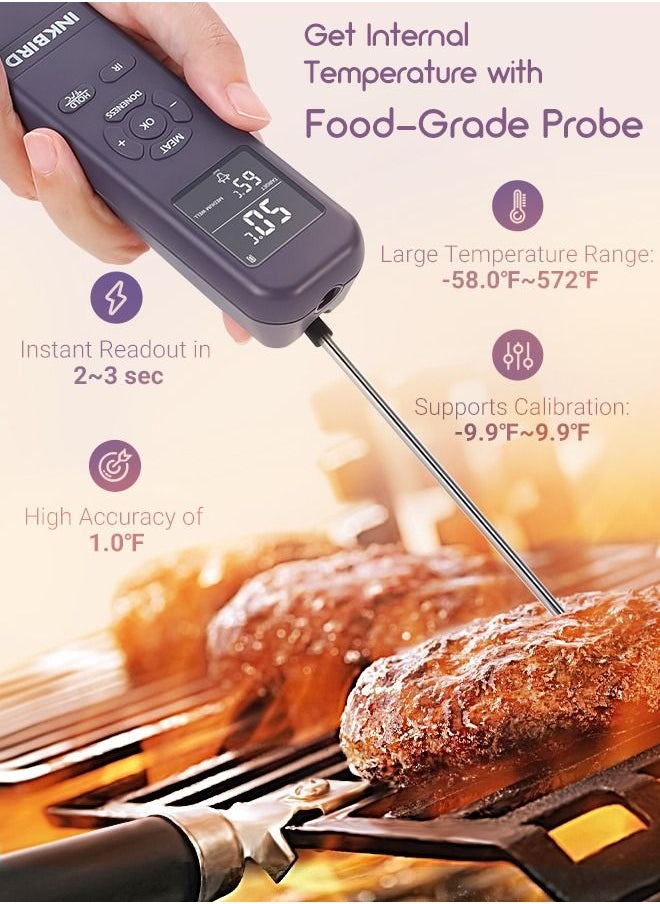 INKBIRD - INKBIRD 3-in-1 Instant Read Meat Thermometer Infrared Read Thermometer IHT-1M for Kitchen Cooking Temperature with Meat Probe Digital Food Thermometer with Alarm and Timer for BBQ Grilling Pizza Oven - Image 1