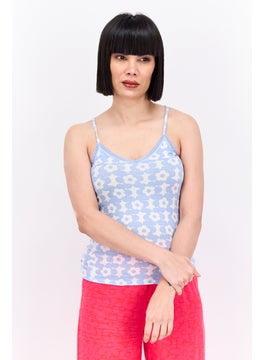 UNDIZ Women Sleeveless Floral Print Pyjama Top, Light Blue  - Image 1