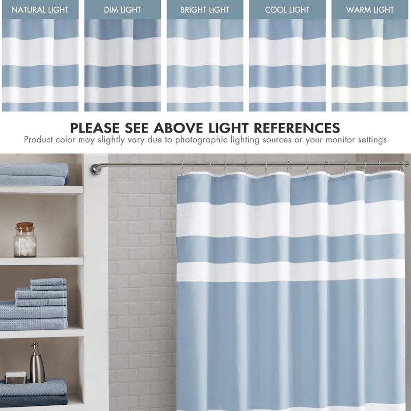 madison park Shower Curtain Spa Waffle Weave Long Shower Curtain for Bathroom 3M Scotchgard Moisture Management, Spa Quality Modern Shower Curtains for Bathroom, Long 72x78 Blue - Image 4