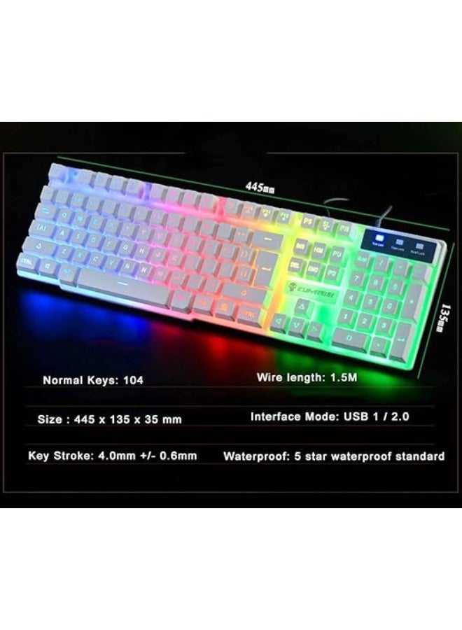 5-in-1 Gaming Combo Set (White) - RGB Keyboard, 2400 DPI Mouse, 12W HD Sound Speakers, Gaming Headset, and Mouse Pad - Complete PC Gamer Accessories - Image 2