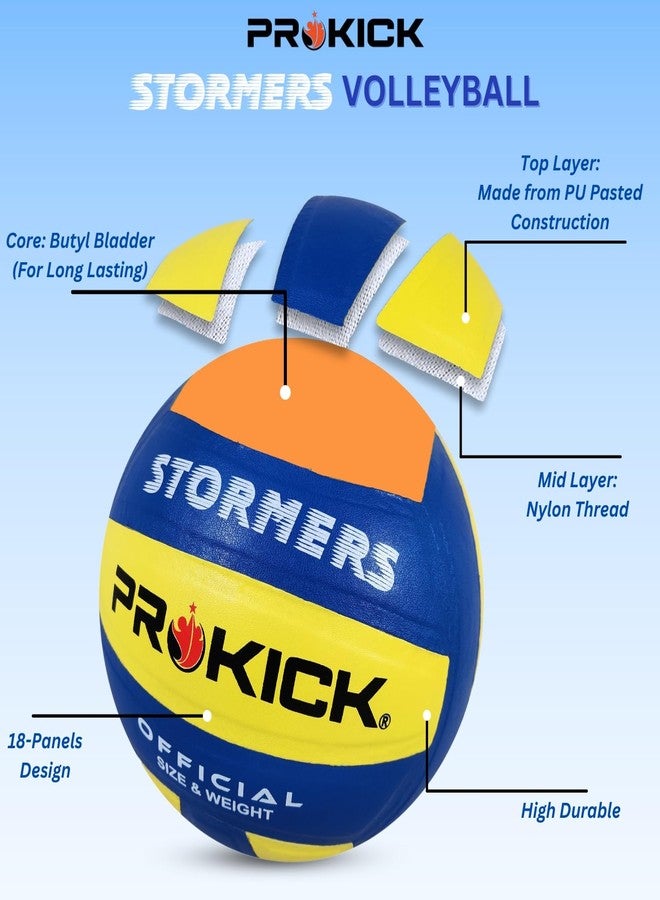 كرة طائرة Prokick Stormers PU Pasted، أزرق/أصفر (مقاس 4) - Image 2