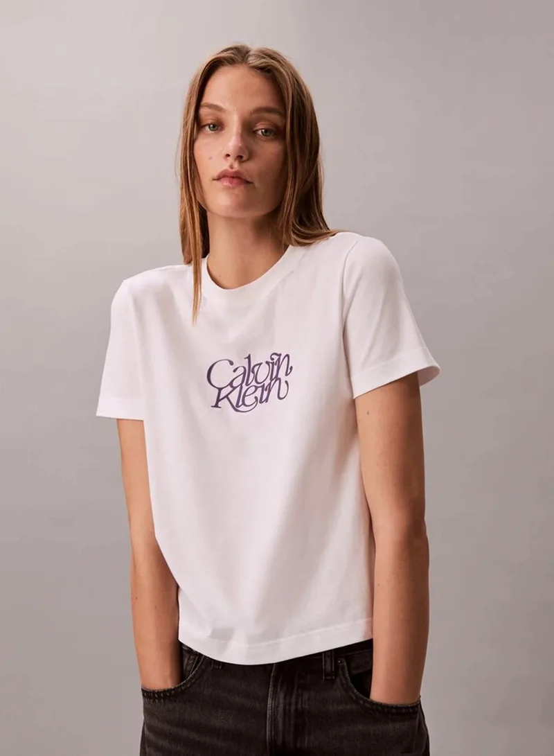 Calvin Klein Jeans Brilliant White Script Logo Graphic Slim T-Shirt for Women | Best Price UAE
