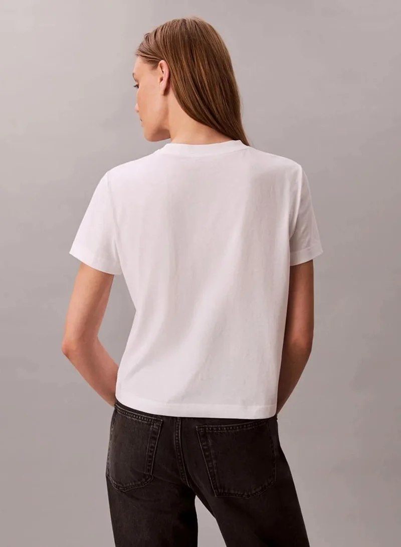 Calvin Klein Jeans Brilliant White Script Logo Graphic Slim T-Shirt for Women | Best Price UAE
