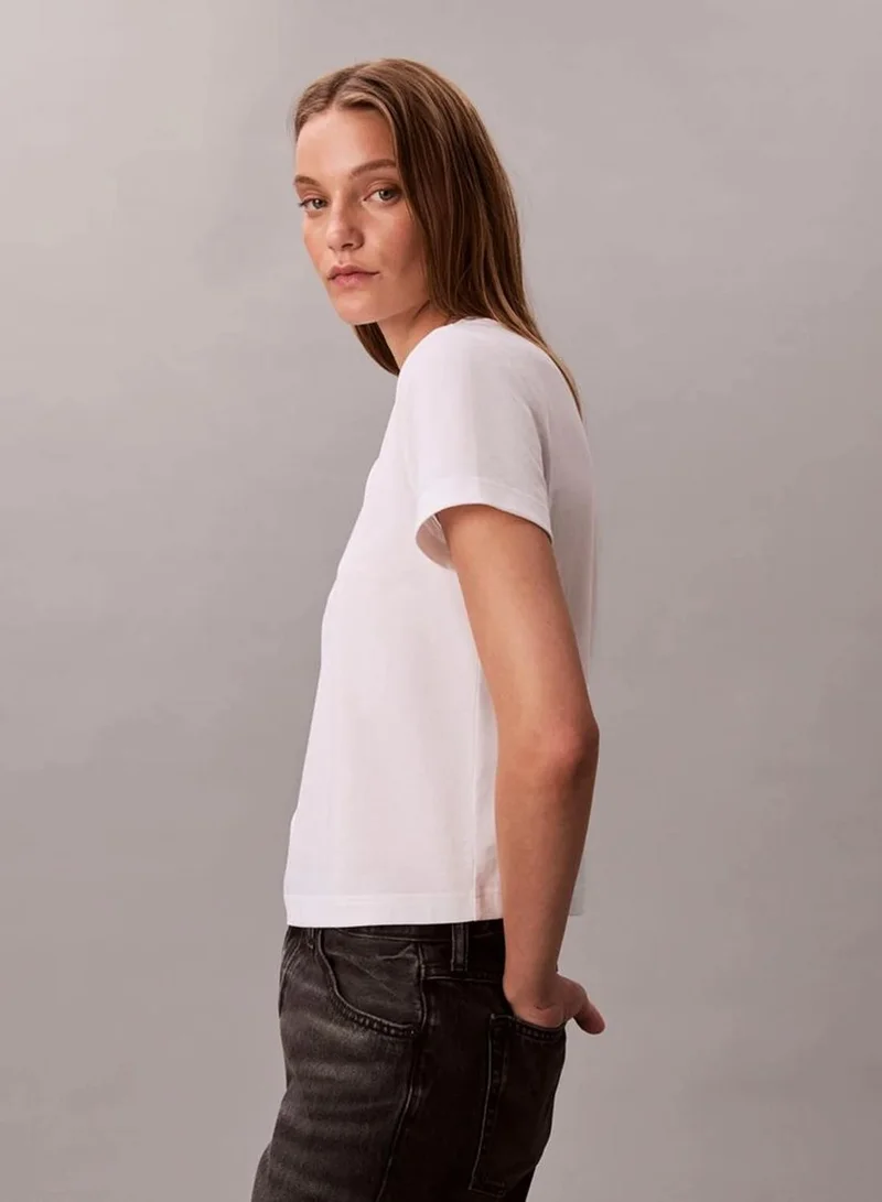 Calvin Klein Jeans Brilliant White Script Logo Graphic Slim T-Shirt for Women | Best Price UAE