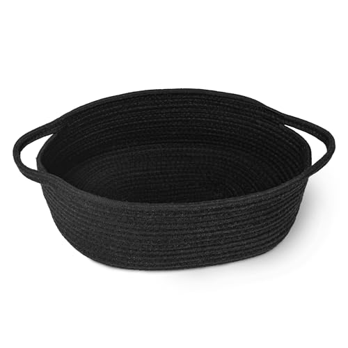 MEGASKET Black Woven Basket, 13” x 9” x 5” Cute Dog Toy Basket, Soft Cotton Rope Storage Box, Cat Toy Bin, Baskets for Gifts Empty, Small Baskets for Organizing, Decorative Basket - Image 1