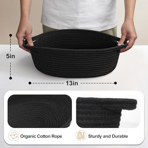 MEGASKET Black Woven Basket, 13” x 9” x 5” Cute Dog Toy Basket, Soft Cotton Rope Storage Box, Cat Toy Bin, Baskets for Gifts Empty, Small Baskets for Organizing, Decorative Basket - Image 2
