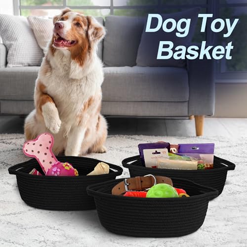 MEGASKET Black Woven Basket, 13” x 9” x 5” Cute Dog Toy Basket, Soft Cotton Rope Storage Box, Cat Toy Bin, Baskets for Gifts Empty, Small Baskets for Organizing, Decorative Basket - Image 4