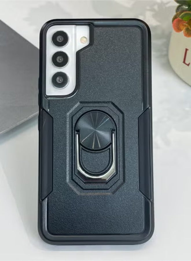 SOKAD Samsung Galaxy S22 Case,Heavy Duty Shockproof Full Body Protective Cover Built in Rotatable Metal Ring Holder Kickstand,Black Matte