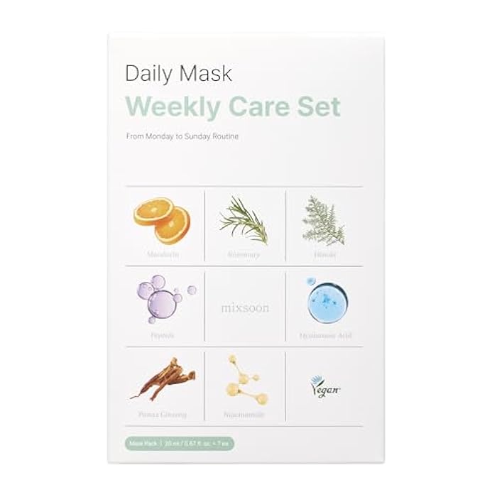 mixsoon Daily Mask Weekly Care Set - Collagen, Hyaluronic Acid and Centella, Gentle Skincare Routine for Radiant Skin 20ml / 0.67 fl.oz. (7ea) Korean Glass Skin Care - Image 1