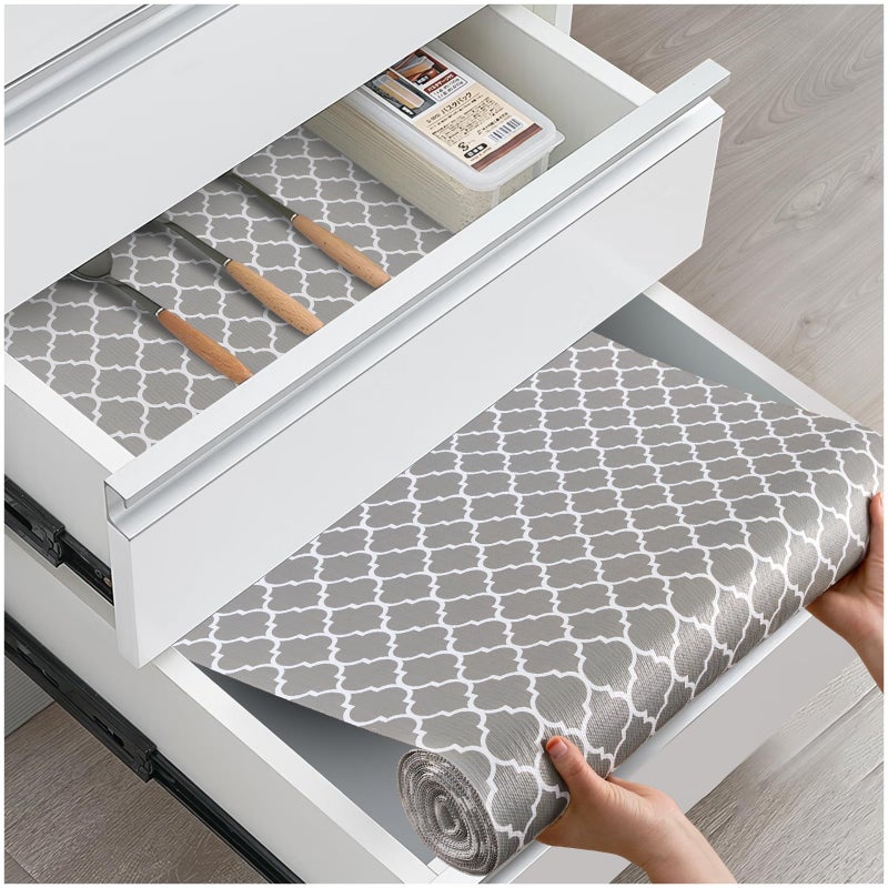 ALIUNI Drawer and Shelf Liner, Non-Slip Kitchen Cabinet Liners Non-Adhesive Thick Strong Grip Waterproof Washable Mats Protect Dresser Shelves Cupboard Bathroom Cabinets, Gray, 12 in X 10 FT - Image 1