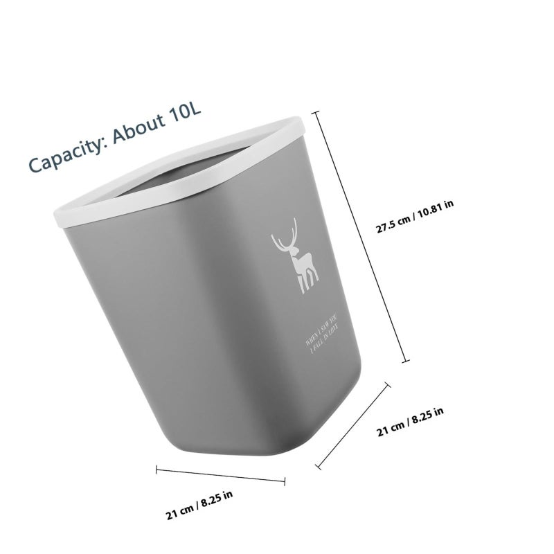 Small 10 Litre Grey Plastic Trash Can For Bedroom Living Room Open Top Garbage Bin Household Wastebasket - Image 3