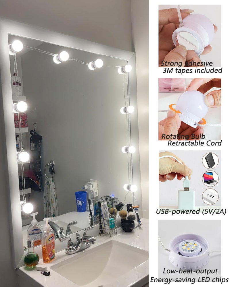 DLOMT LED Vanity Lights - Adjustable Color Temp & Brightness,14 Dimmable Bulbs for Dressing Mirror Lighting - Image 5