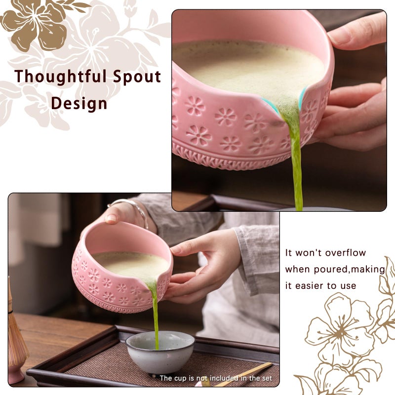 Buucup Matcha Whisk Set, Ceramic Matcha Kit Set Includes Matcha Bowl, Matcha Whisk and Holder, Bamboo Scoop, Scoop Rest, Sifter and Tea Towel - 7 Pcs Matcha Kit for Matcha Lovers (Pink) - Image 2