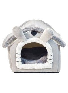 MAJIBAO Pet bed for small cats and dogs, Foldable cat house with Double sided cushion, Anti-slip bottom, and Durable zipper, Semi-enclosed pet sleeping bed Ideal for winter comfort 34 cm (Grey)  - Image 1