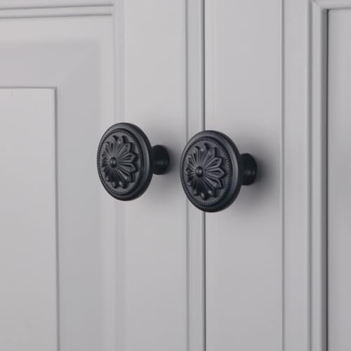 Xlroaafs 4 Pack Matte Black Round Cabinet Knobs,1-2/5" Black Kitchen Knobs Handles for Cabinets and Drawers Black Matte Drawer Knobs - Image 4