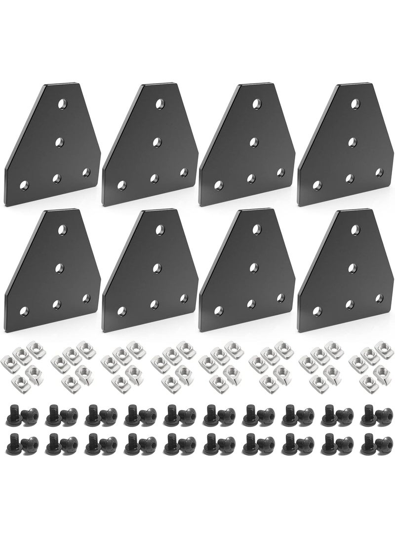 8pcs Anodised T Shape 5 Hole Joint Plates, 2020 Series Aluminum Corner Bracket Plate with 40pcs M5 T Nuts and Screws for 6mm Slot Aluminum Extrusion Profile Accessories(Black) - Image 1