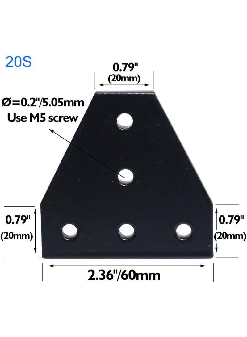 8pcs Anodised T Shape 5 Hole Joint Plates, 2020 Series Aluminum Corner Bracket Plate with 40pcs M5 T Nuts and Screws for 6mm Slot Aluminum Extrusion Profile Accessories(Black) - Image 2