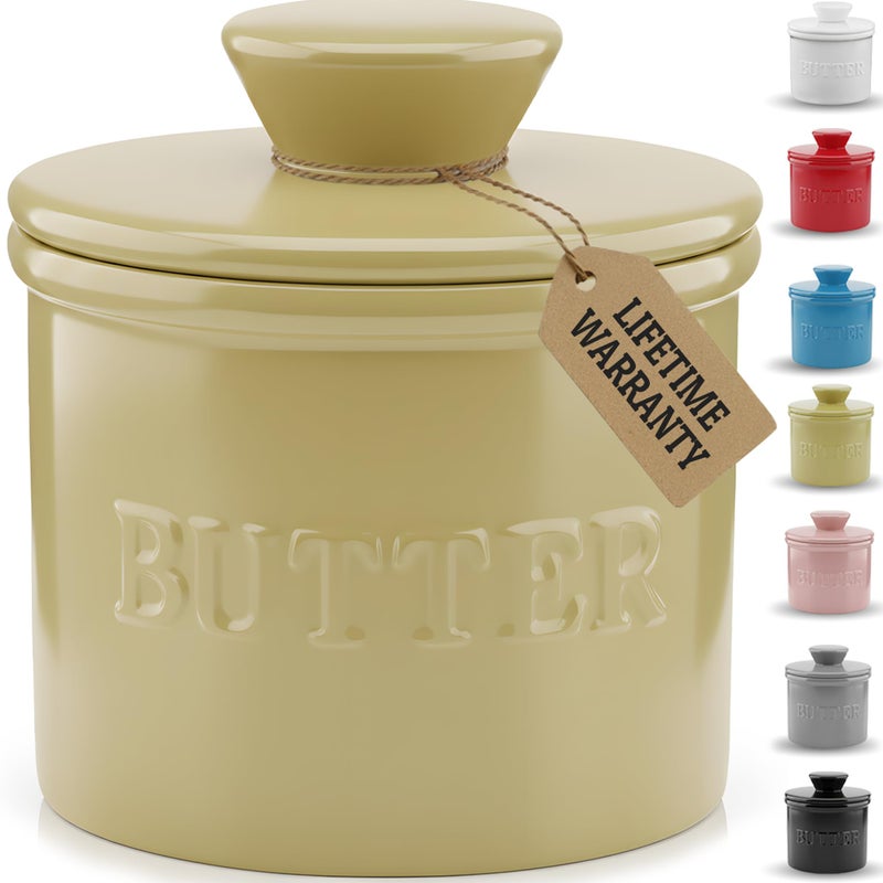 Priority Chef PriorityChef French Butter Crock with Lid, Keep Butter Spreadable & Fresh, Butter Keeper to Leave On Counter, French Butter Dish Perfect for Bread and Toast, Ideal Kitchen Gift, Khaki - Image 1