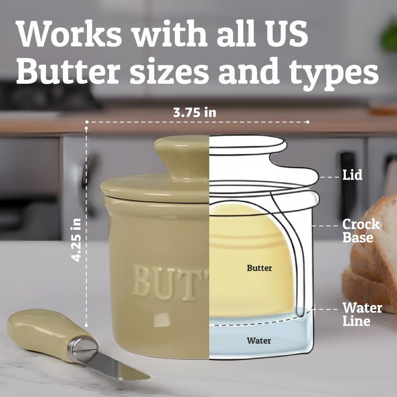 Priority Chef PriorityChef French Butter Crock with Lid, Keep Butter Spreadable & Fresh, Butter Keeper to Leave On Counter, French Butter Dish Perfect for Bread and Toast, Ideal Kitchen Gift, Khaki - Image 5
