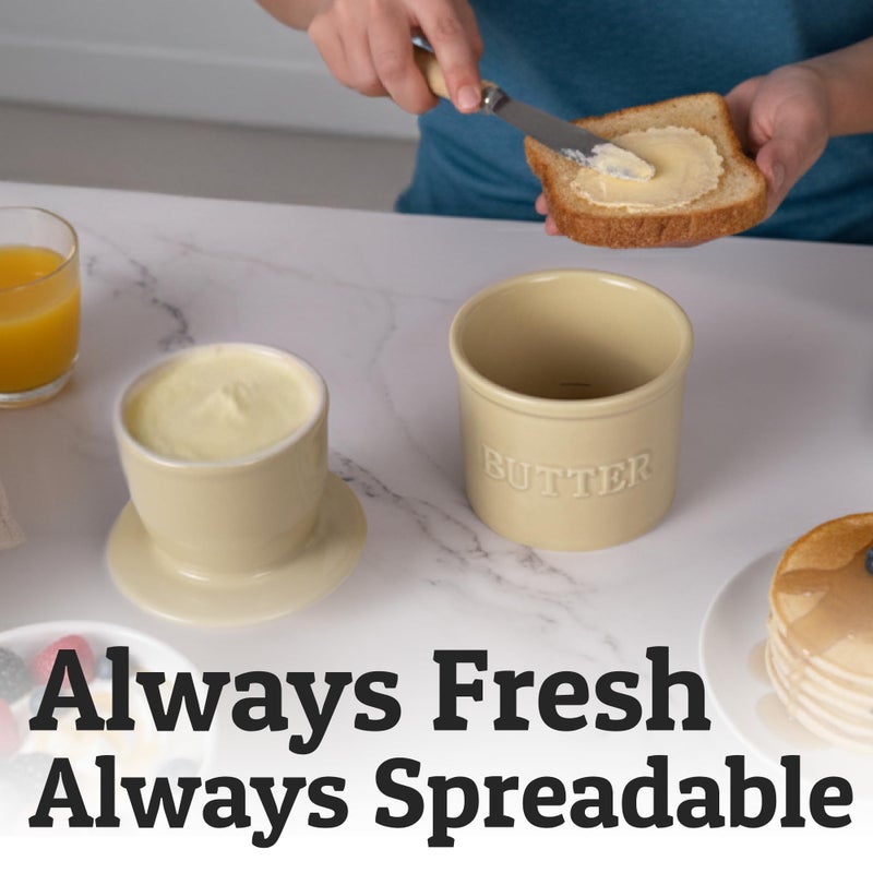 Priority Chef PriorityChef French Butter Crock with Lid, Keep Butter Spreadable & Fresh, Butter Keeper to Leave On Counter, French Butter Dish Perfect for Bread and Toast, Ideal Kitchen Gift, Khaki - Image 4
