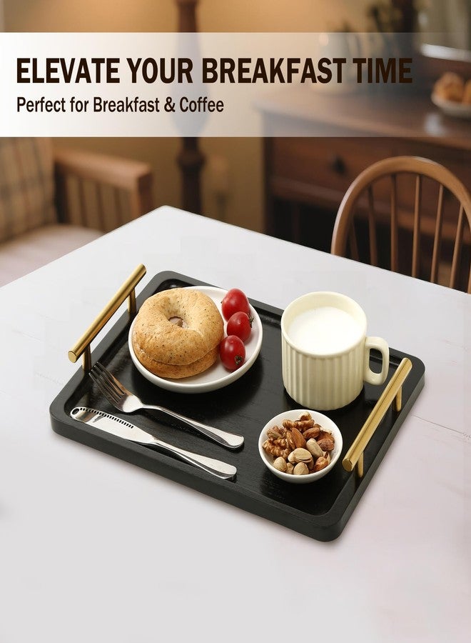 PEKER Wooden Serving Tray with Metal Handles, Black Decorative Coffee Table Tray for Breakfast in Bed, Ottoman & Home Décor, Wooden Food Tray for Kitchen, Living Room & Dining Table - Image 2