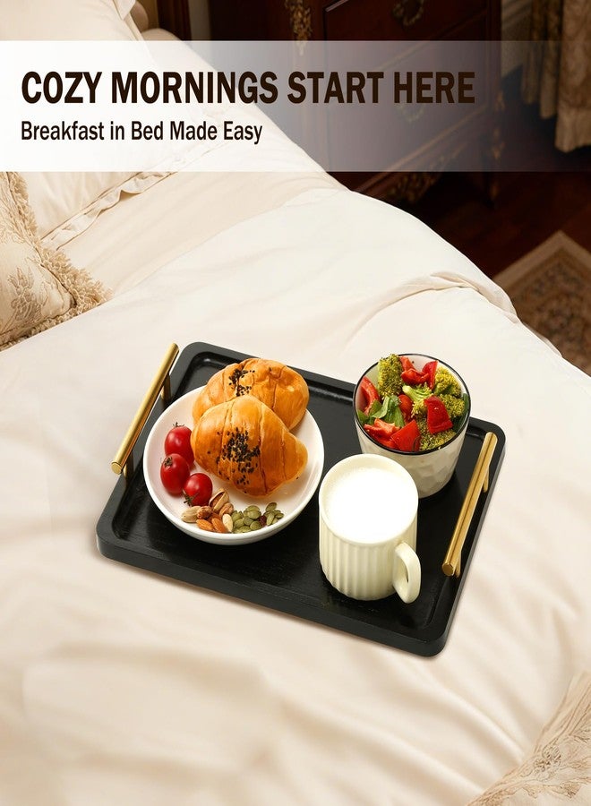 PEKER Wooden Serving Tray with Metal Handles, Black Decorative Coffee Table Tray for Breakfast in Bed, Ottoman & Home Décor, Wooden Food Tray for Kitchen, Living Room & Dining Table - Image 3