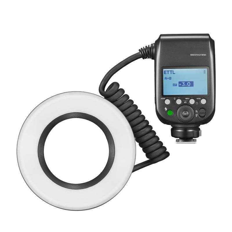 MF-R76N i-TTL Macro Ring Flash Light GN14 10 Levels Adjustable Brightness with 8pcs Adapter Ring Large Capacity Battery Replacement for Nikon Camera - Image 1