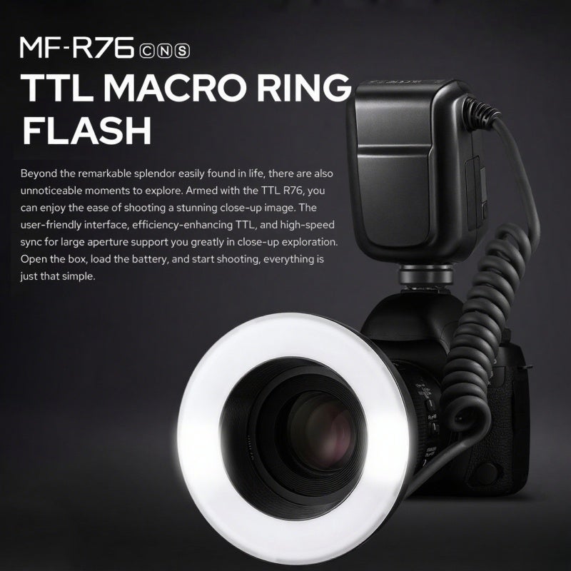MF-R76N i-TTL Macro Ring Flash Light GN14 10 Levels Adjustable Brightness with 8pcs Adapter Ring Large Capacity Battery Replacement for Nikon Camera - Image 5